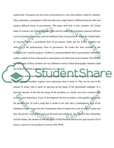 Comparison Between Presidential and Parliamentary Forms of Governments