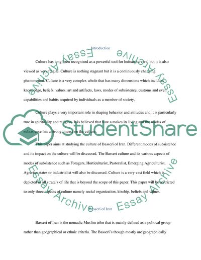 The Culture of Basseri Tribes of Iran