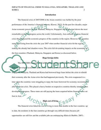 Impact of the recent financial crisis to Malaysia, Singapore, Thailand and Korea