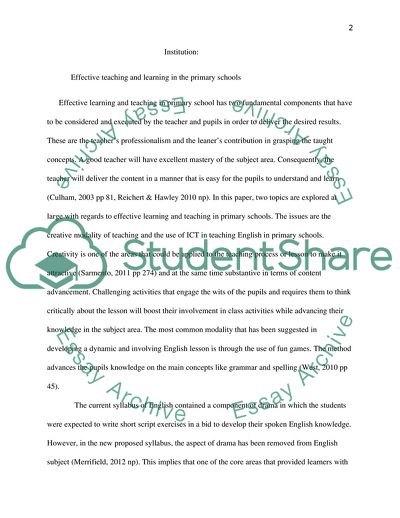 Effective Teaching and Learning in the Primary Schools