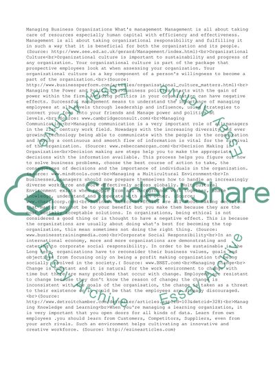 Managing Business Organizations