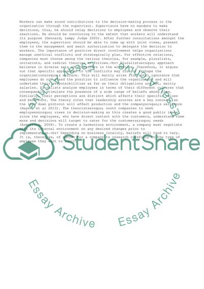 Employment Relations in an Organization