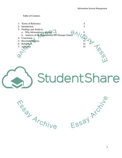 Information Requirements for the London Olympic Games 2012