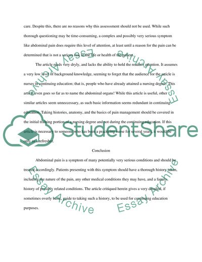 Assessment of the Patient with Acute Abdominal Pain