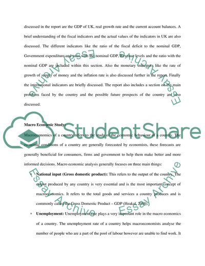 The Economy of the United Kingdom: a Macroeconomic Assessment