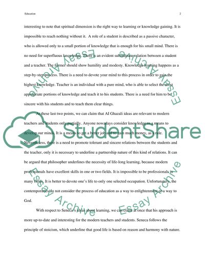 Comparing and Contrasting Ideas About Education Developed by Al Ghazali and Seneca