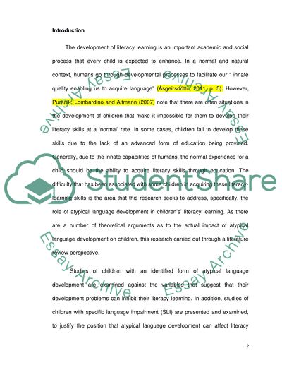 Atypical Language Development Can Impact on Childrens Literacy Learning