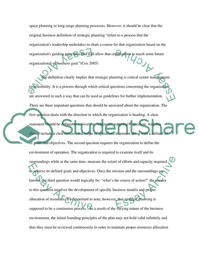 Strategic Management: plannning