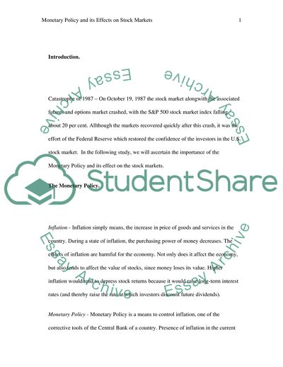 Monetary Policy and its Effects on Stock Markets