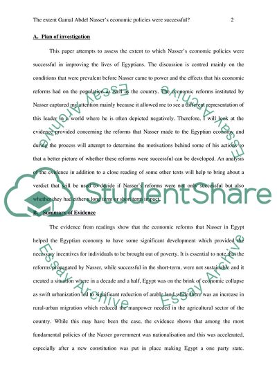 The Extent Gamal Abdel Nassers Economic Policies