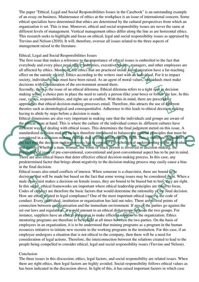 Ethical, Legal and Social Responsibilities Issues in the Casebook