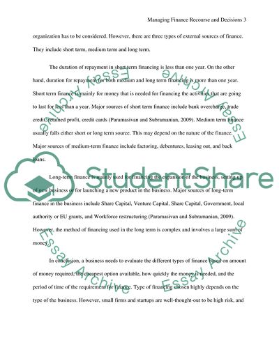 Managing Finance Recourse and Decisions