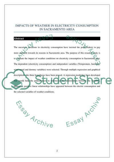Impacts of Weather in Electricity Consumption in Sacramento Area