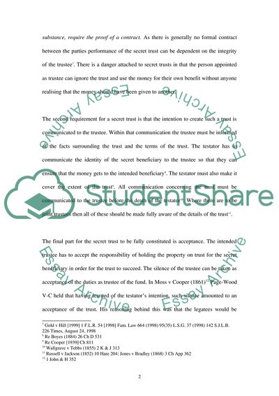 A Problem with Categorizing the Secret trust and ascertaining its Jurisprudential Basis