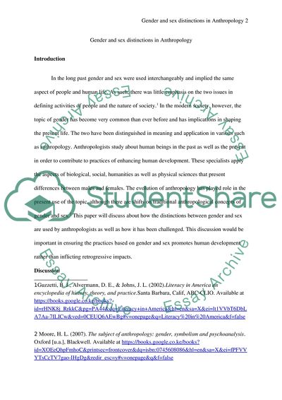 Gender and Sex Distinctions in Anthropology