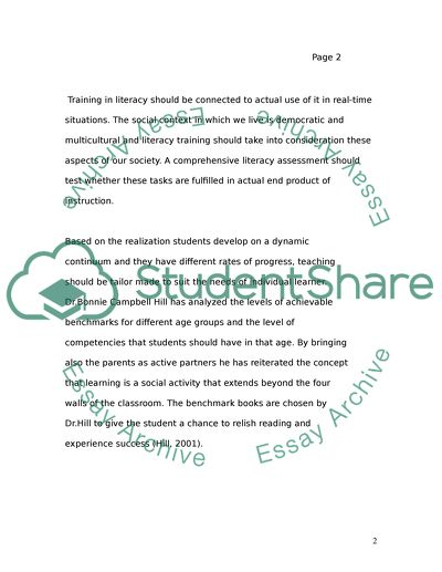 Appropriateness of Assessment Tools for the Achievement Of Literacy Goals