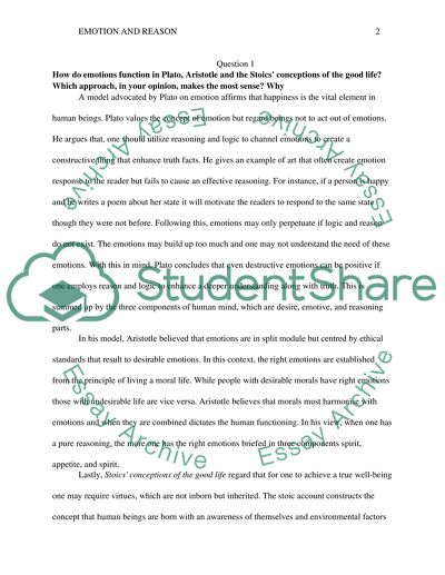 How Do Emotions Function in Plato, Aristotle and the Stoics Conceptions of the Good Life