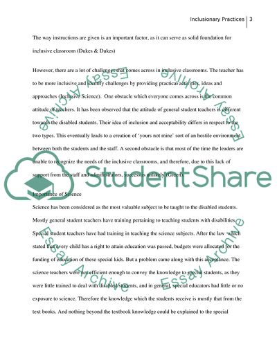 Inclusionary Practices in Science Classrooms