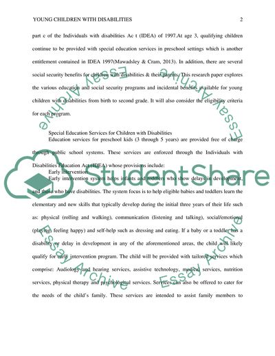 Education, Social Security and other Benefits for Young Children with Disabilities