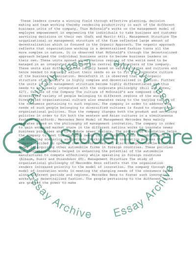 Foundation Business Management - McDonalds, Mercedes Benz, and Microsoft Corporation