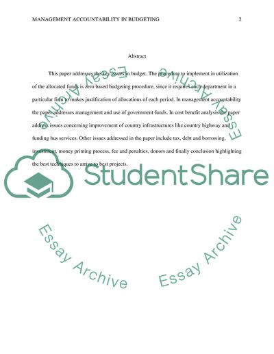 Management Accountability Budgeting