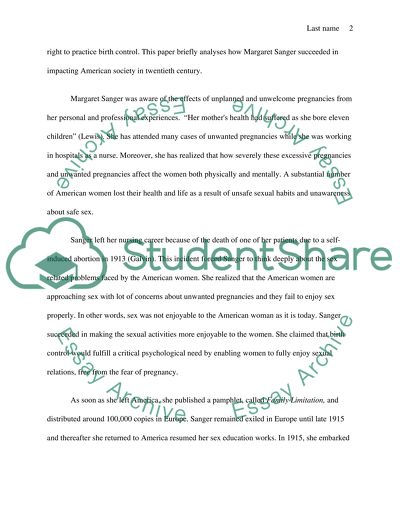 Margaret Sanger and Her Contribution to Development of American Culture and Society