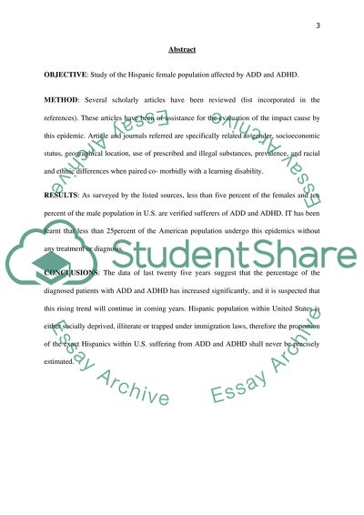 Attention Deficit Hyperactivity Disorder of the Hispanic Female Population