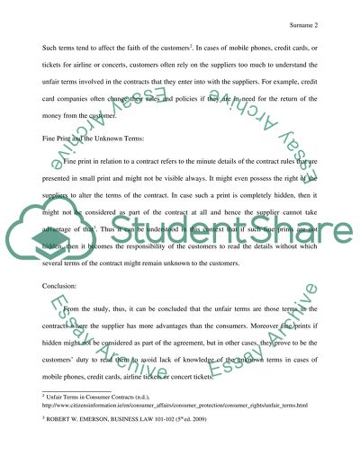 Unfair terms in contracts