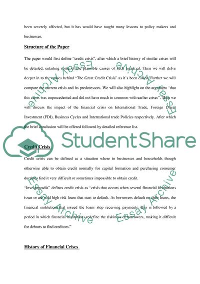 Influence Of The Financial Crisis On The International Commerce