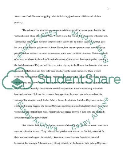 Role of Women in the Hebrew Scriptures and the Odyssey