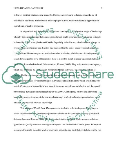 Analysis of Healthcare Leadership