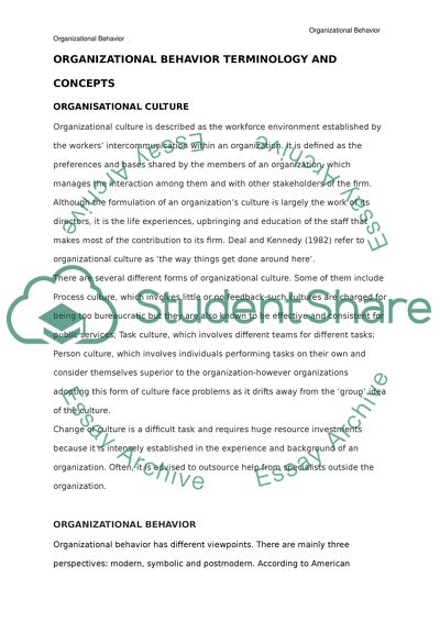 Organizational Behavior Terminology and Concepts