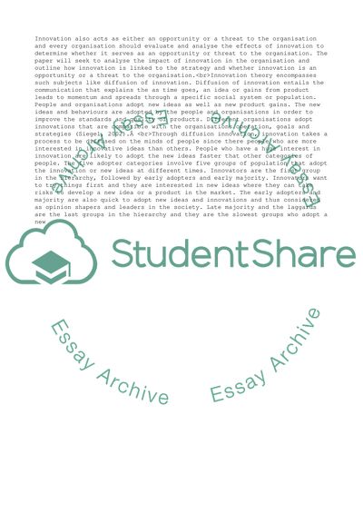 Ways in Which Innovation Impacts on an Organisation