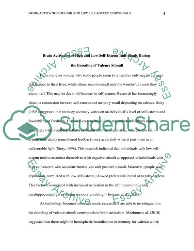 Brain Activation of High and Low Self-Esteem Individuals