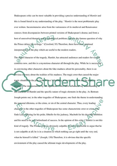 Hamlet Personal Response Incorporating Criticism