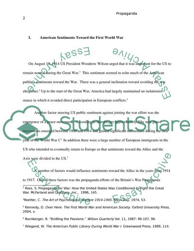 Propaganda Used in the US to Generate Support for its Involvement in the First World War