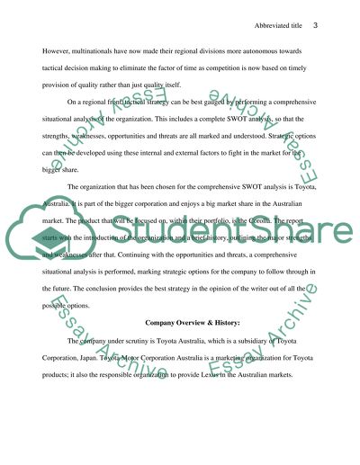 Strategic Marketing Management: Toyota Corolla Australia