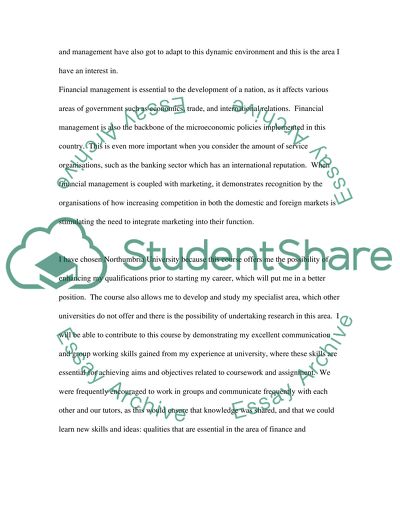 Personal Statement and Finance and Marketing