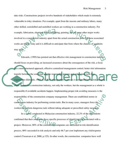 Risk Management in the Construction Industry