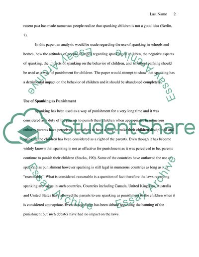 Use of Spanking as Punishment
