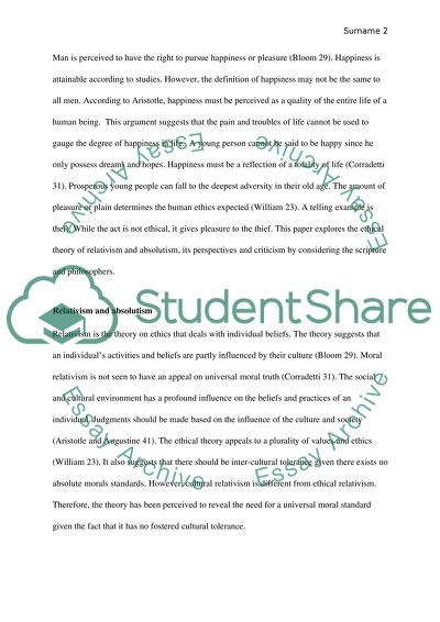 Ethics: Relativism and Absolutism