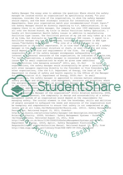 Where Should the Safety Manager be Located