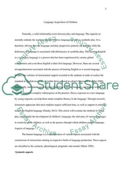 Language Acquisition of Children