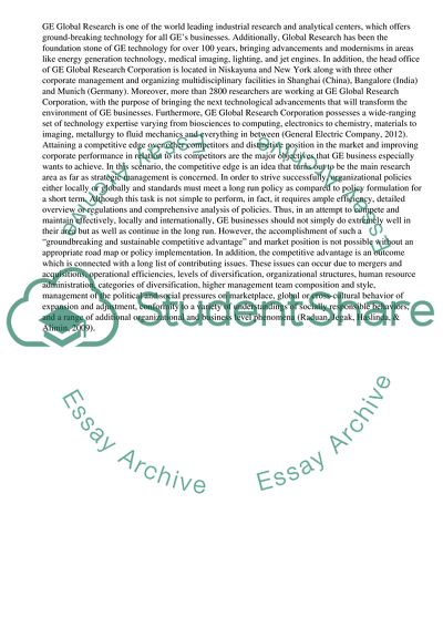 GE Global: Distinctive Competence in the Area of Innovation