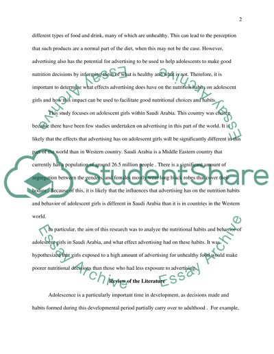 The advertisements impact on the nutritional habits of adolescent girls in Saudi Arabia