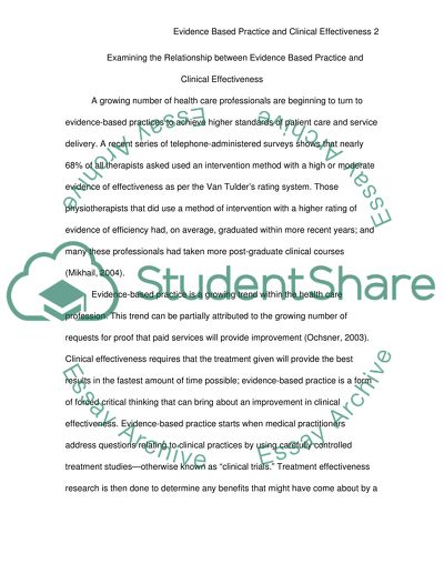 Relationship between Evidence Based Practice and Clinical Effectiveness