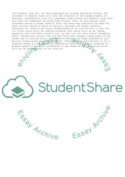 Cons of Auto Bailout