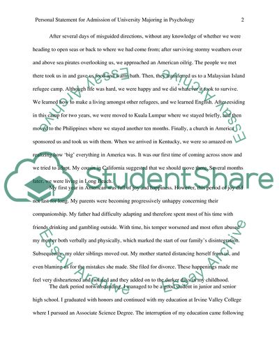 Personal Statement for admission of University majoring in Psychology