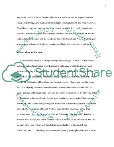 Should Single Sex Marriages Be Legal