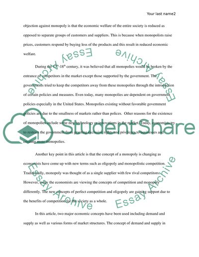 Form of market structure: Monopoly